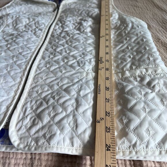 Chico's Women's Ribbed Quilted Vest Sz 2 Large White Zip Collared Pocket Lined - Picture 13 of 13